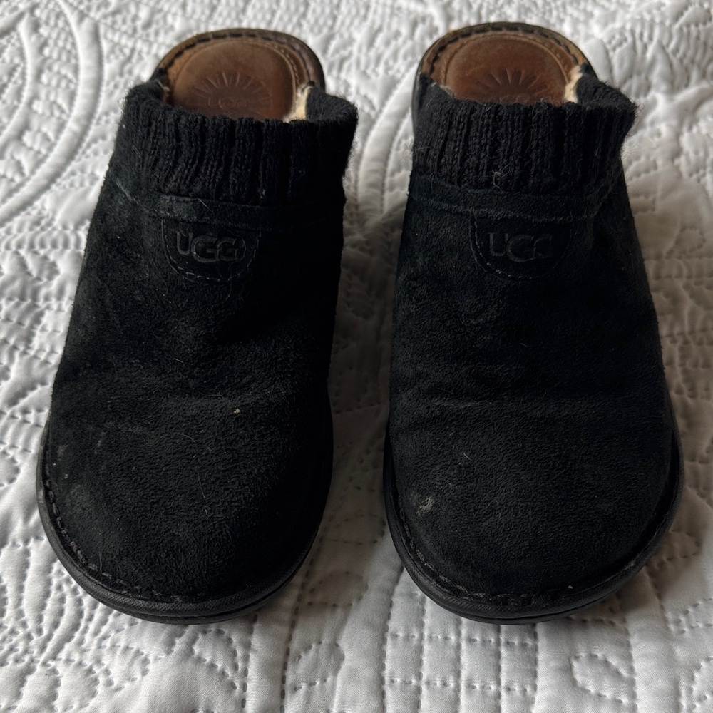 UGG Black Suede Slip-On Clogs